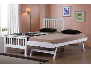 3ft single White finish guest bed frame with trundle bed underneath